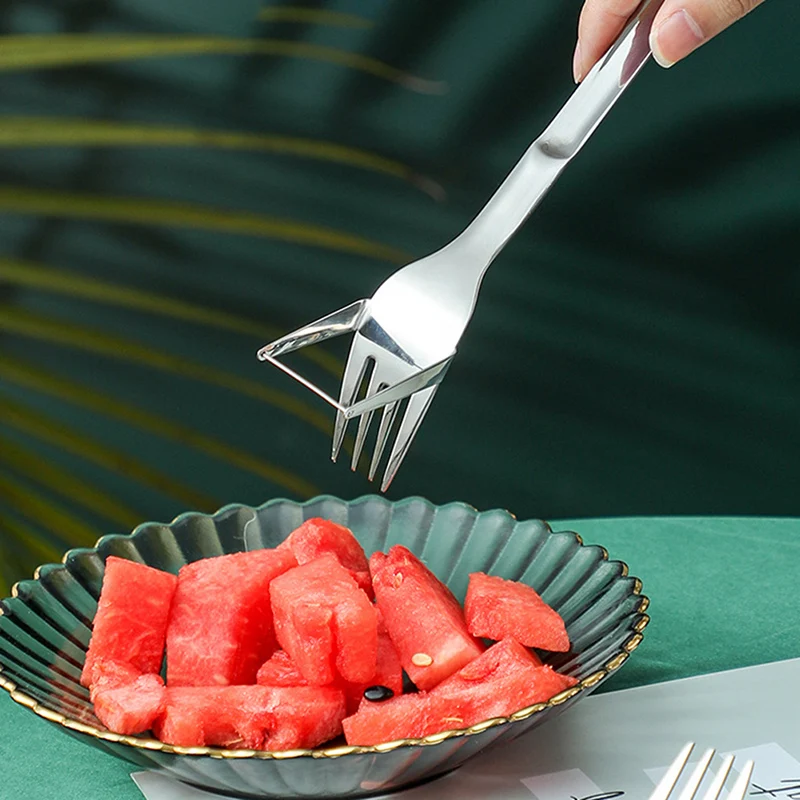 304 Stainless Steel Watermelon Cutter 2 In 1 Fruit Fork Cantaloupe Melon Spoon Slicer Dicer Kitchen Vegetable Mango Salad Tools