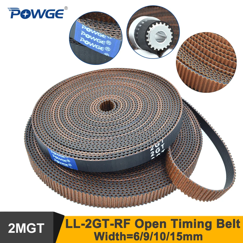 POWGE 2MGT 2M 2GT GT2 RF Otwarty synchroniczny pasek rozrządu W=6-15mm Gumowy niski kurz Niskie wibracje 2GT-6/2GT-9/2GT-10RF Drukarka 3D