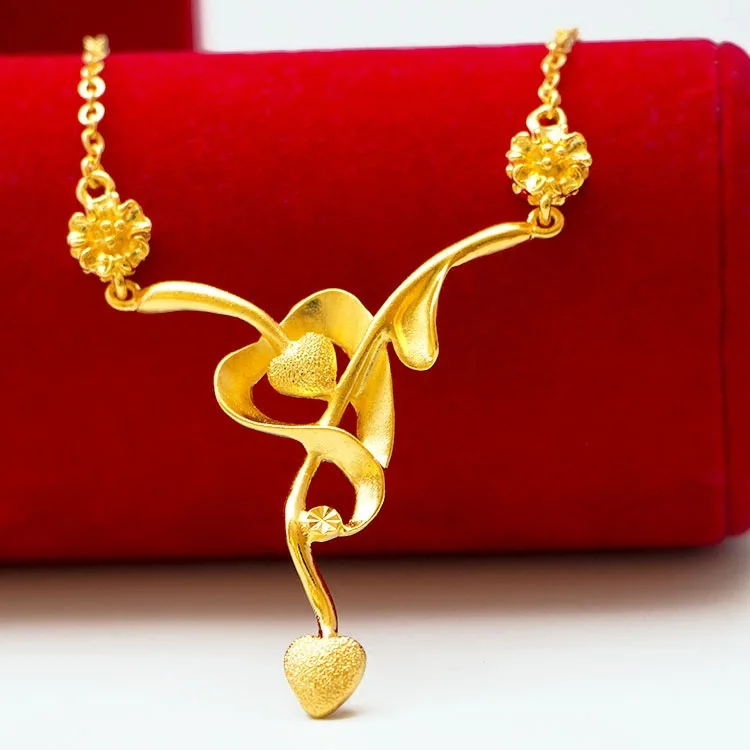 

Compact 24K real gold necklace forehead chain dual-purpose new fashion flower 9999 necklace bride wedding jewelry personalized