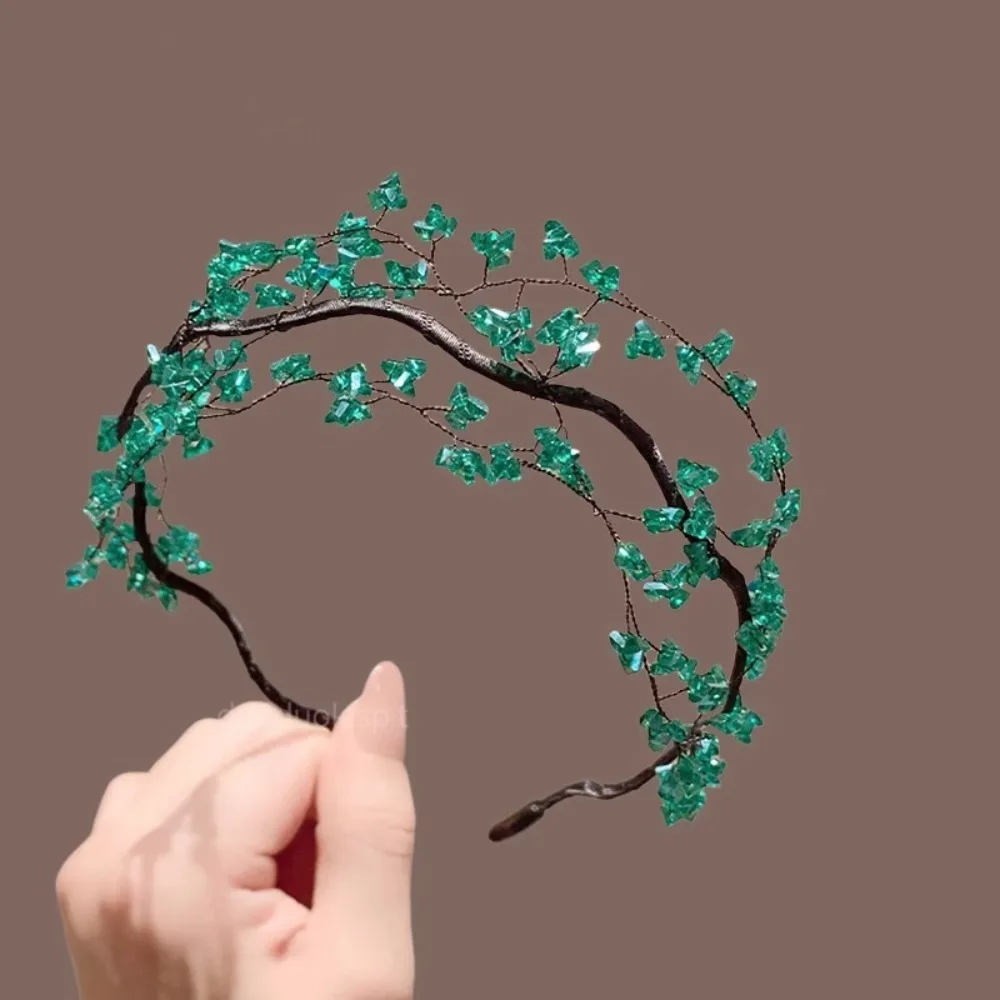 

Винтажная повязка на голову в корейском стиле, элегантный роскошный обруч для волос с кристаллами и бисером, украшения для волос, зеленый свадебный головной убор