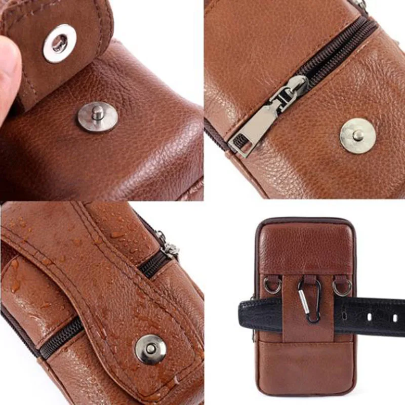 Men Cell Phone Belt Pack Bag Loop Waist Bag Holster Pouch Case​ Genuine Leather