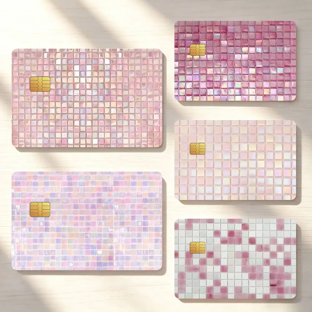 Pink Iridescent Art Credit Card Sticker Waterproof Anti-Scratch 4PCS Bank Debit Traffic Cover Decoration