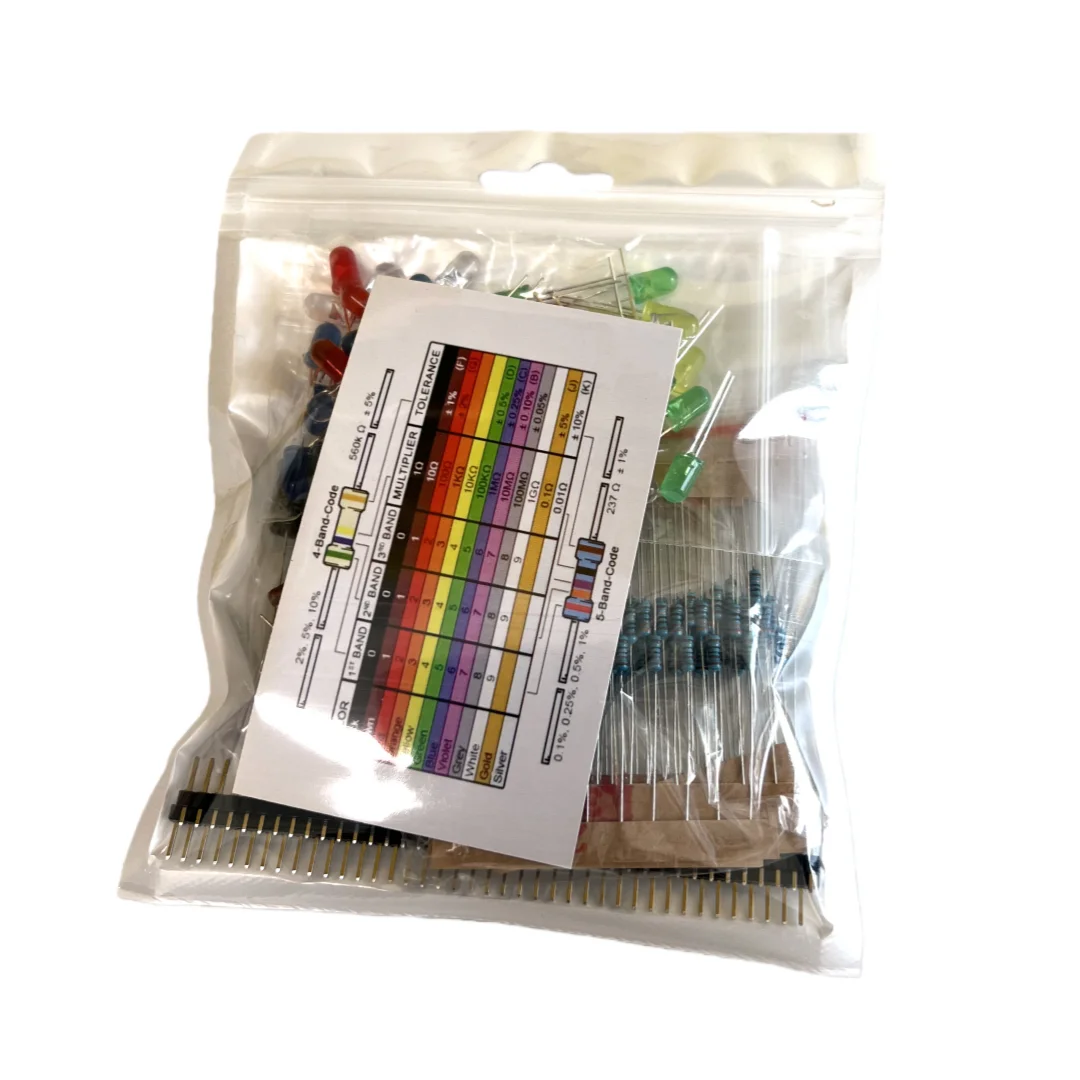 Grundlegendes Elektronik-Starter-Set mit LEDs, Summer, Kondensatoren, Widerständen und mehr – Detail 2