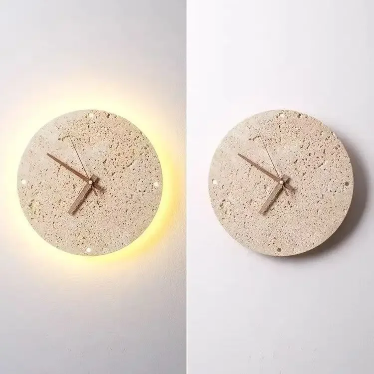 

New Round Clock Yellow Cave Stone Wall Light Japanese Wabi Sabi Style for Bedroom Living Room Foyer Backdrop Home Wall Decor