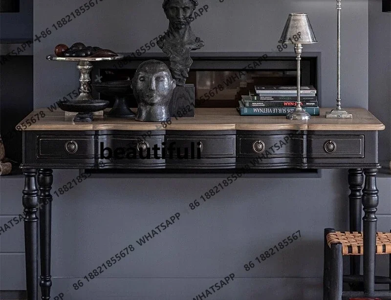 

American rural solid wood, home study desk French minimalist, practical contrasting computer desk H