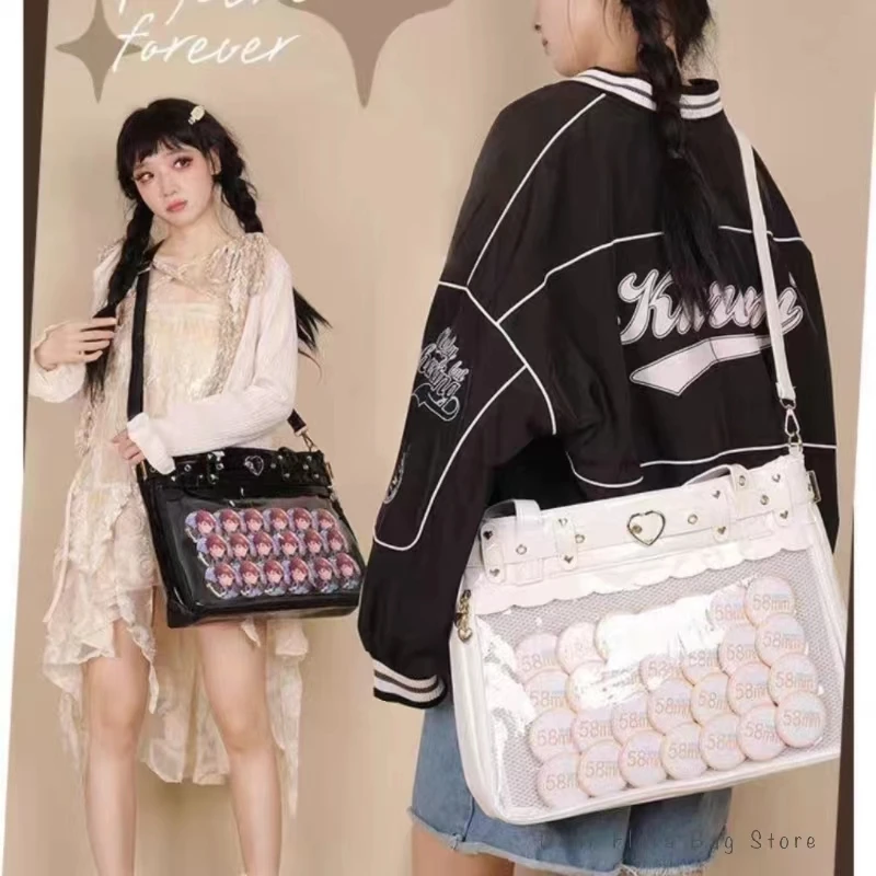 Damen Lolita Mode Ita Tasche japanischen Stil Kawaii Schulter Messenger Umhängetaschen transparente Front tasche DIY Tote Handtasche