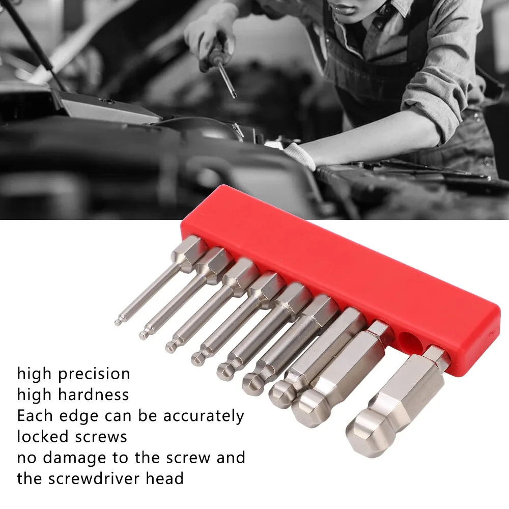 9PCS S2 Steel Ball Head Hex Bits 1/4 Inch Heat-Treated Hex Screwdriver Bit Set Rust & Corrosion Resistant Magnetic