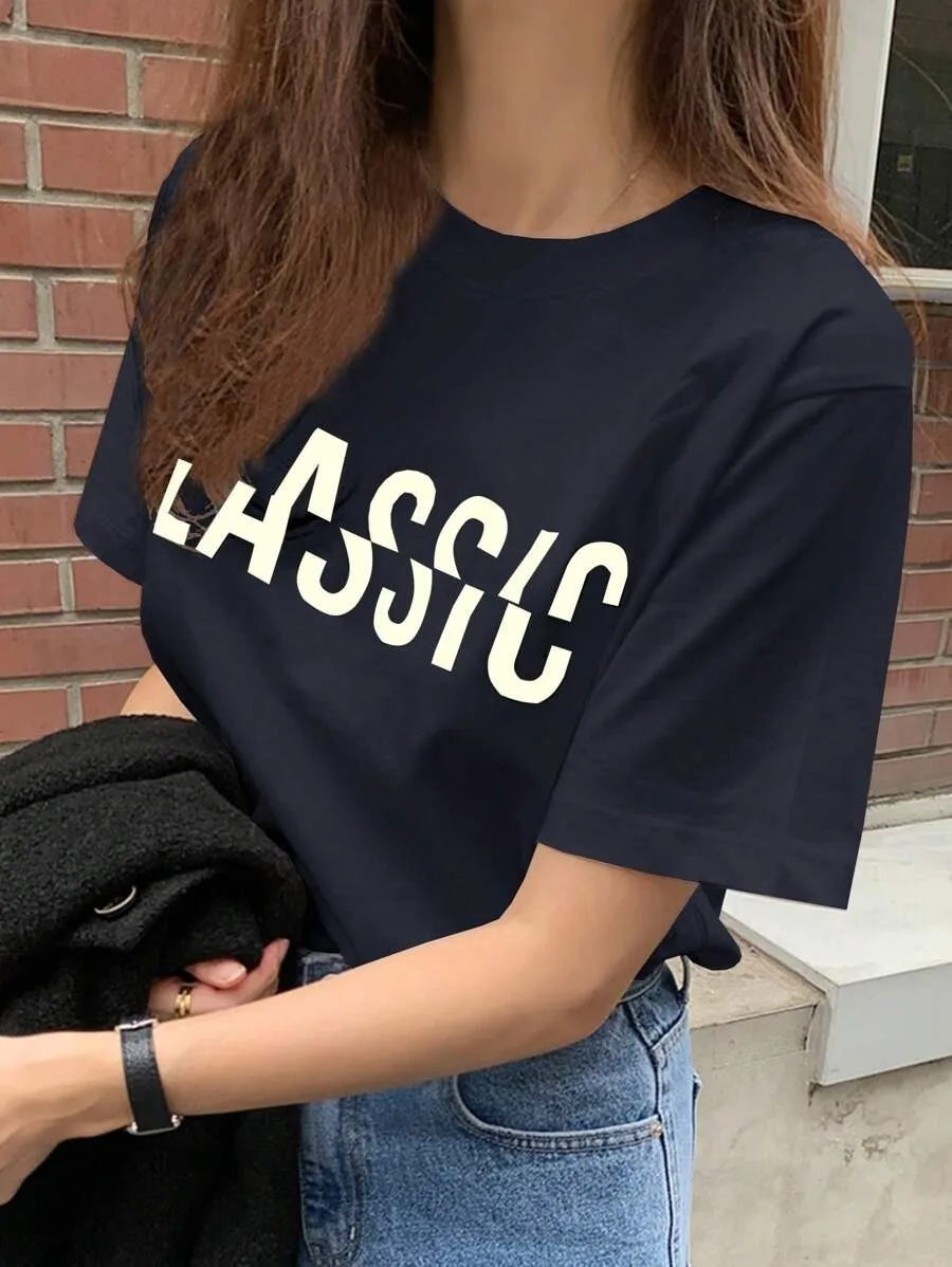 

Плюс — футболка с надписью «CLASSIC», женский повседневный топ