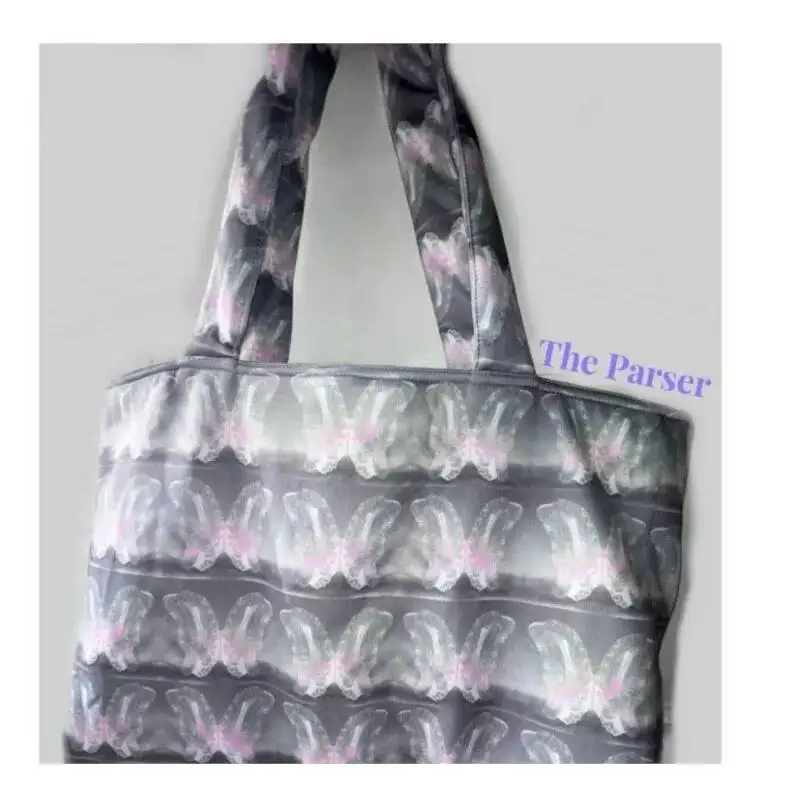 Bloom Butterfly Print Large Capacity Tote Bag Women Fairycore Aesthetic Canvas Casual Handbag Ladies Haruku Shoulder Bags
