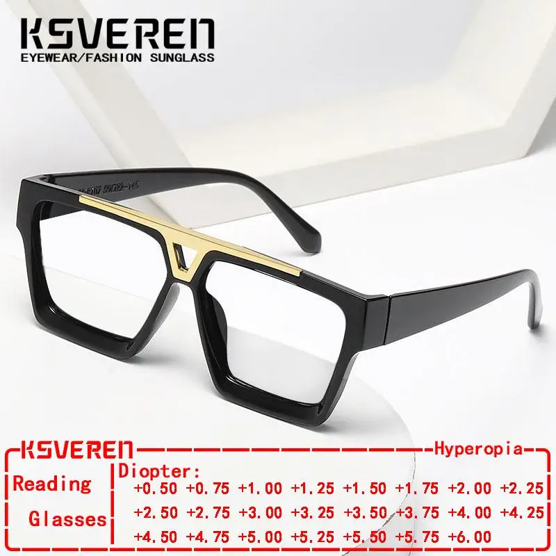 

﻿ Double Bridge Modern Square Anti Blue Light Reading Glasses Men Women Trendy Presbyopia Optical Glasses Elderly Reader