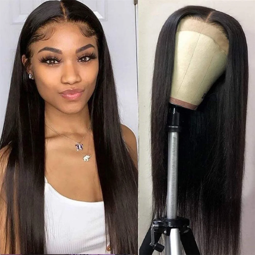 

Straight 4x4 Transparent Lace Front Wig Human Hair Pre Plucked for Women Peruvian Wigs with Baby Hair 180% Density Natural Color