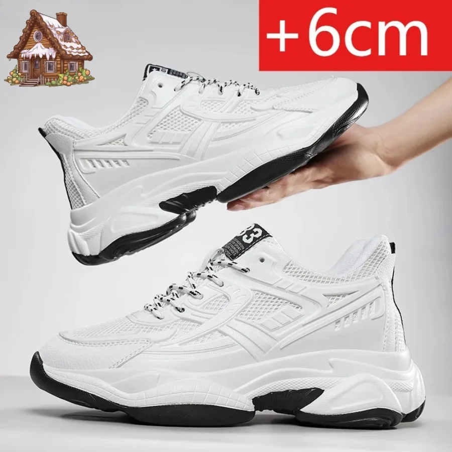 

6CM Man Hidden Elevator Shoes Breathable Mesh Sneakers Anti-Slip Thick Sole Comfortable Casual Athletic Sports for Men Non-Slip