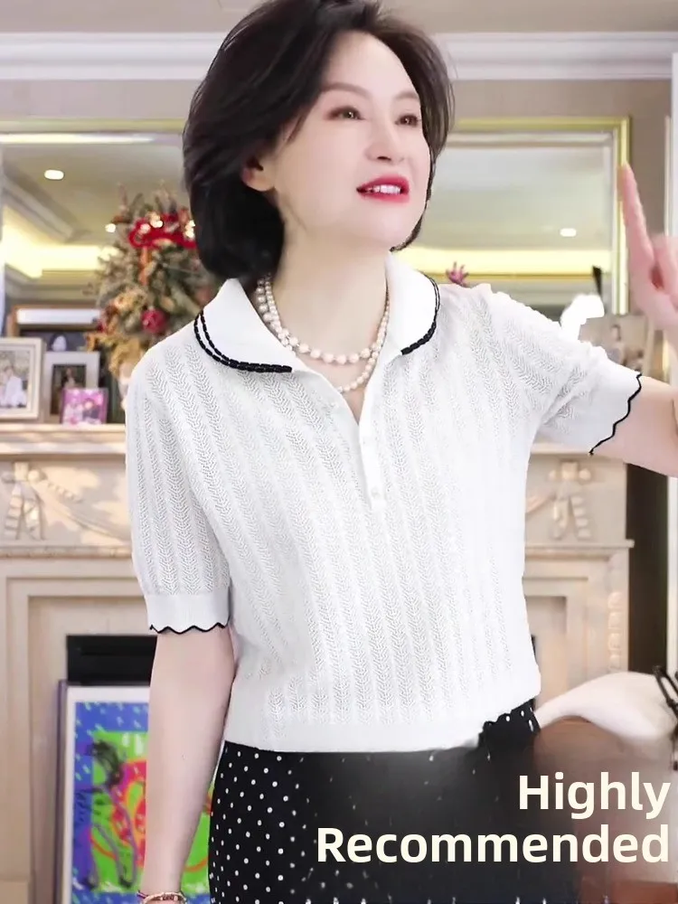 

Модный трикотажный топ из ледяного шелка с цветовыми блоками, короткий рукав, повседневный стиль, эффект похудения, лето 2026, корейская версия, регулируемый размер