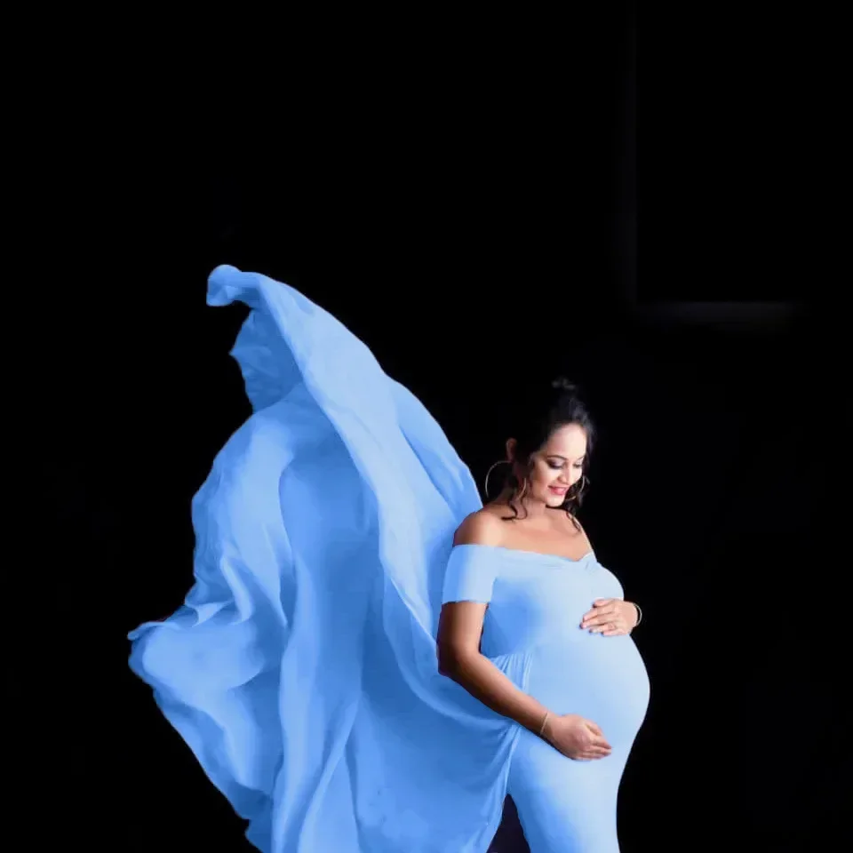 マタニティ写真の小道具ロングウェディングドレスガウン綿妊娠ファンシー撮影写真末尾ショルダーレス妊婦服