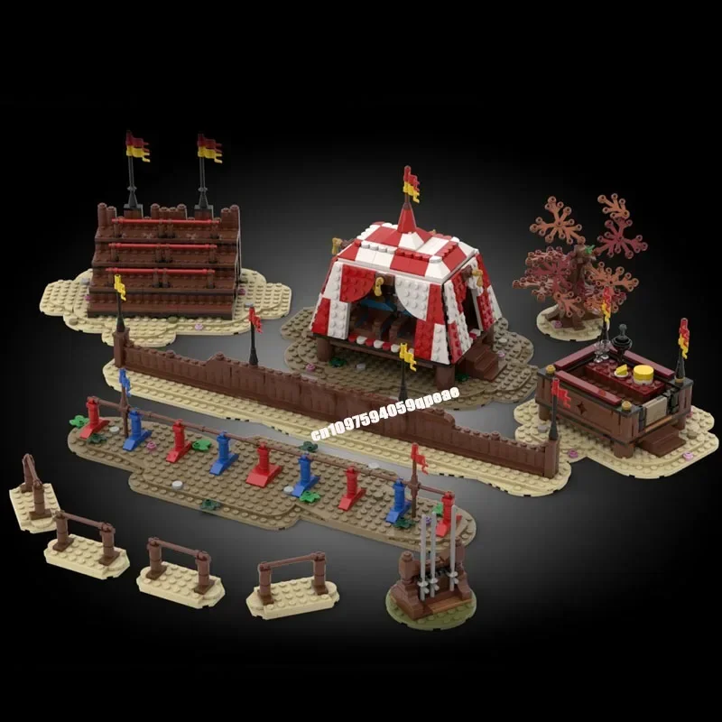 Nieuwe 1347 stks Moc Europese Middeleeuwse Street View Steekende Toernooi Model Aangepaste Puzzel Diy Creatieve Ideeën Kind Speelgoed Verjaardagscadeau