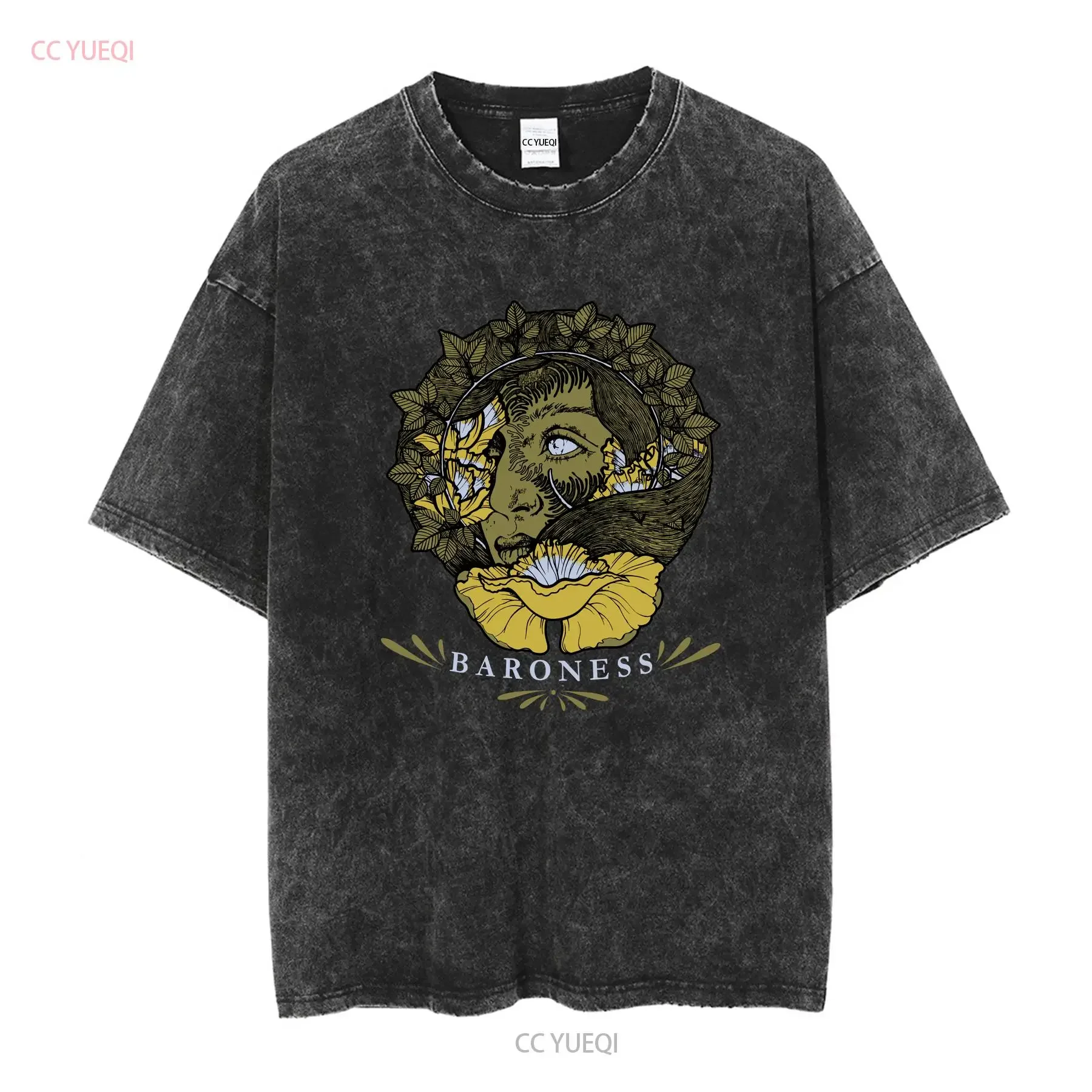 BARONESS Flower Face T SHIRT Womens SMALL Youth Large Metal Band Punk CD LP EP vintage Washed fashion Versatile graphic