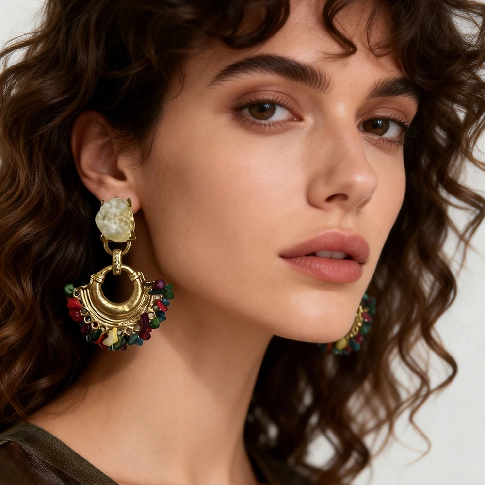 Vintage Handmade Beaded Earring For Women Boho Jewelry Resin Stone Statement Jewelry Bohemian Ear Ring Drop Earrings