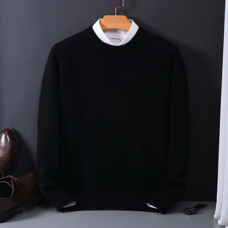 Suéter de mezcla de Cachemira para hombre, camisa de fondo suelto Simple informal, camisa de punto de cuello redondo clásica grande, ropa de primavera