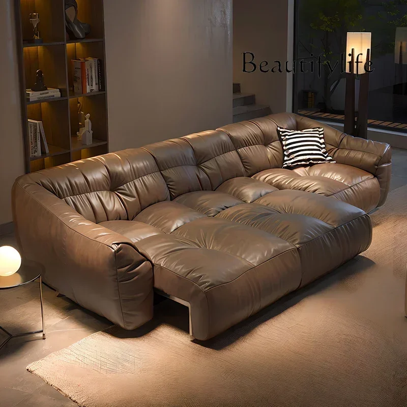 

Кожаный диван средневекового кофейного цвета, High Sense 2025, регулируемый выдвижной диван-кровать для гостиной