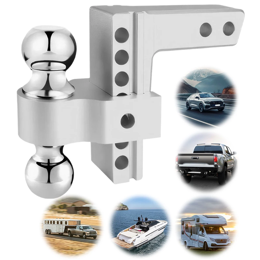 Adjustable Trailer Hitch with Pin Locks Dual Ball Towing Storage Hitch 2 & 2-5/16 Inch Ball Aluminum Alloy for 2 Inch Receiver