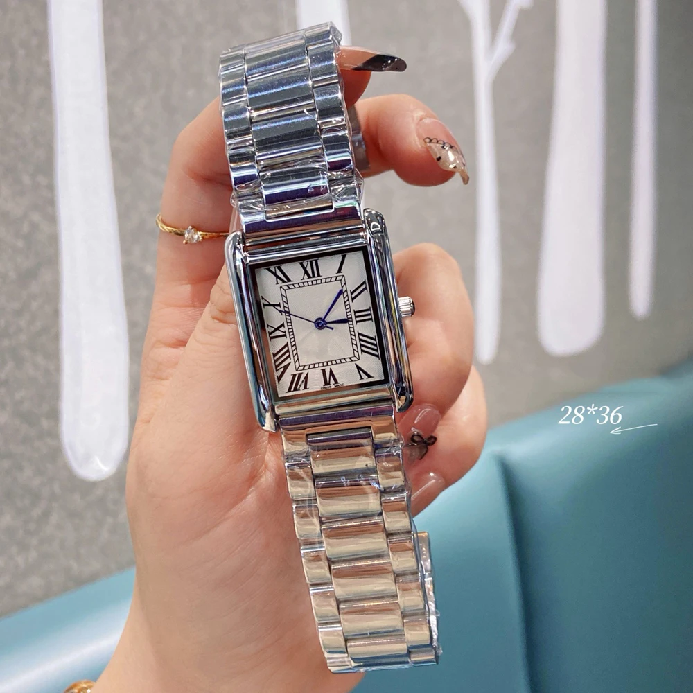 ファッションブランド腕時計女性ガールレディース 28 ミリメートル長方形かわいいスタイル鋼金属バンドクォーツ高級時計 CA187