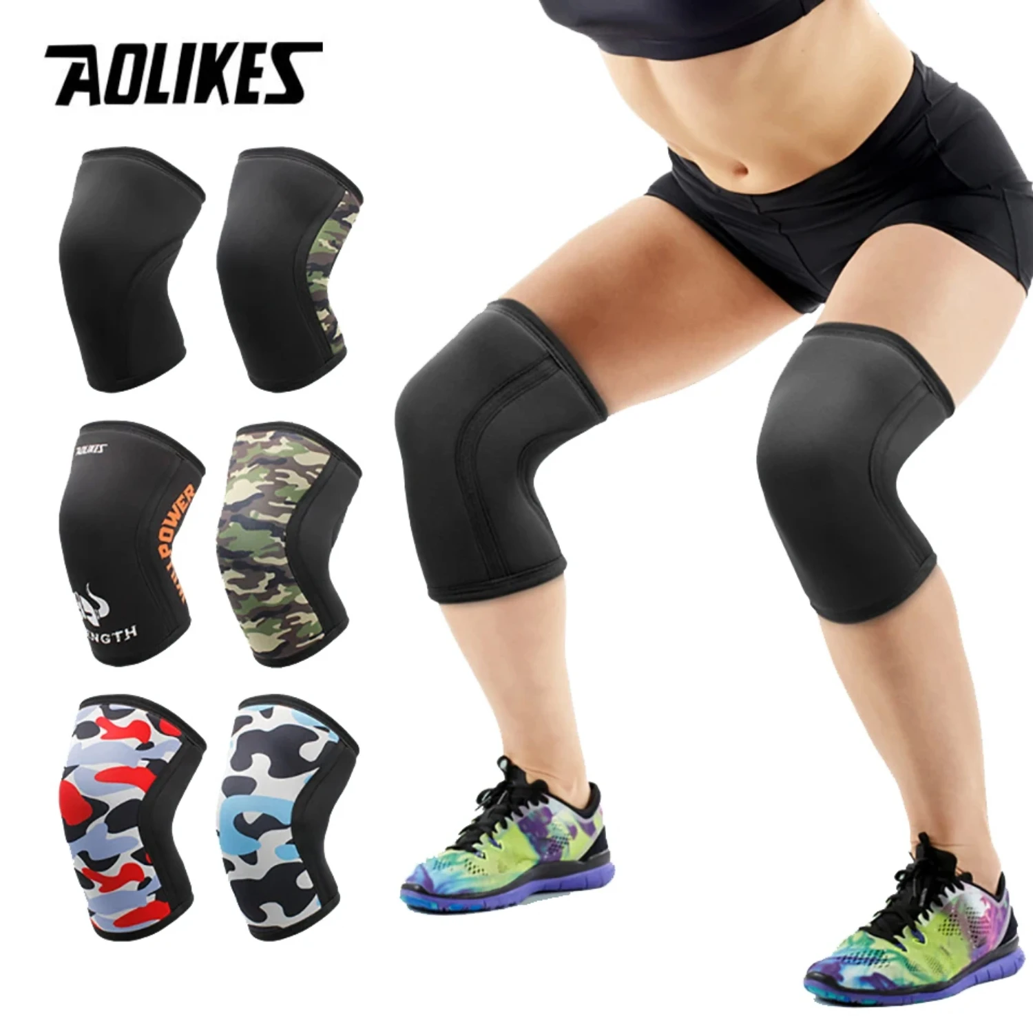 New 1 Pair Squat 7mm Knee Sleeves Pad Support Gym Sports Compression Neoprene Knee Protector  CrossFit Weightlifting