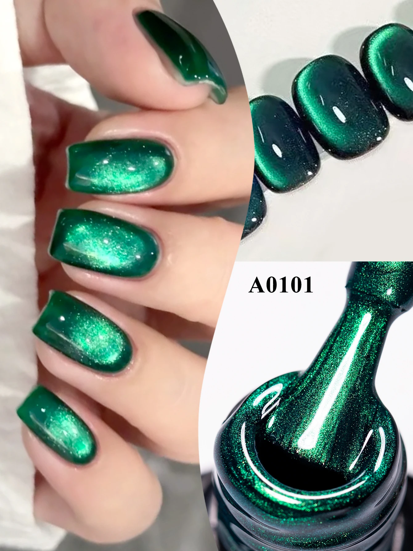 10ml ダークグリーン マグネットジェルネイルポリッシュ 長持ち 光沢のあるグリーン キャッツアイアートネイルポリッシュ 高密度マグネットLEDジェルニス