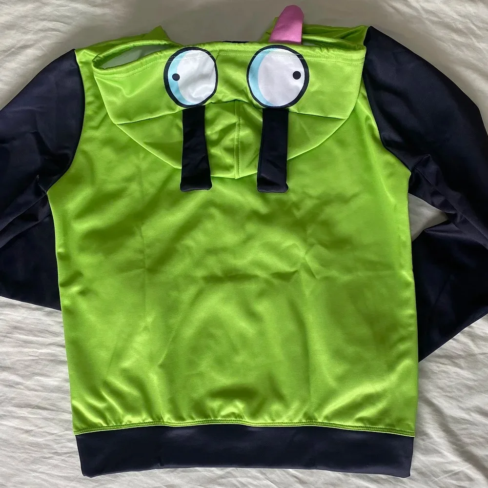 Anime Invader Cosplay Costume Coat Alien Zim Hoodies Jacket Hooded Zip Up Pullovers Sweatshirts with Ears Halloween