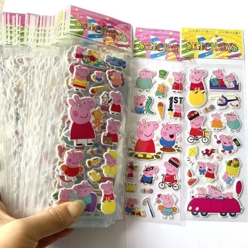 Pegatina de dibujos animados de Peppa Pig para cuaderno, pegatina de burbujas 3D para niños y niñas, pegatina de recompensa para jardín de infantes, pegatina para taza de agua