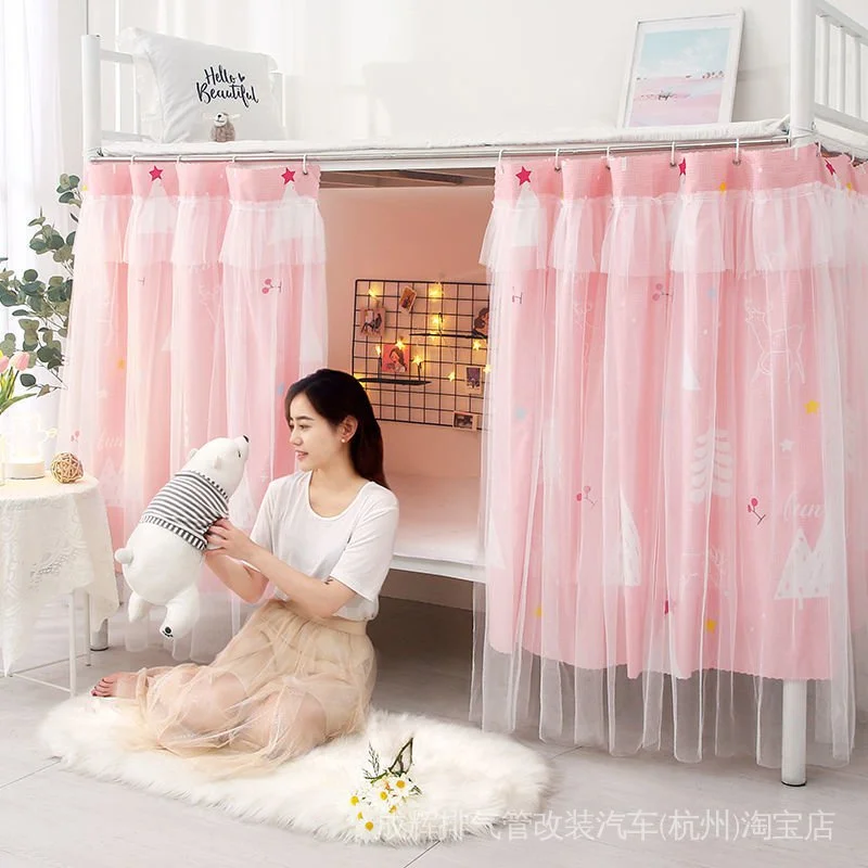 Bed Curtain for Dormitory Bedroom Made of Gauze Fabric with Pine Tree Trunk Design for Dormitory Use