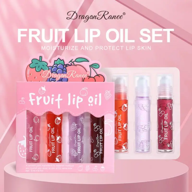 Transparent Toot Transparent Lip Glaze Plump Moisturizing Fruit Roll-on Lip Oil Set Lip Care Glass Lip Gloss Long-lasting