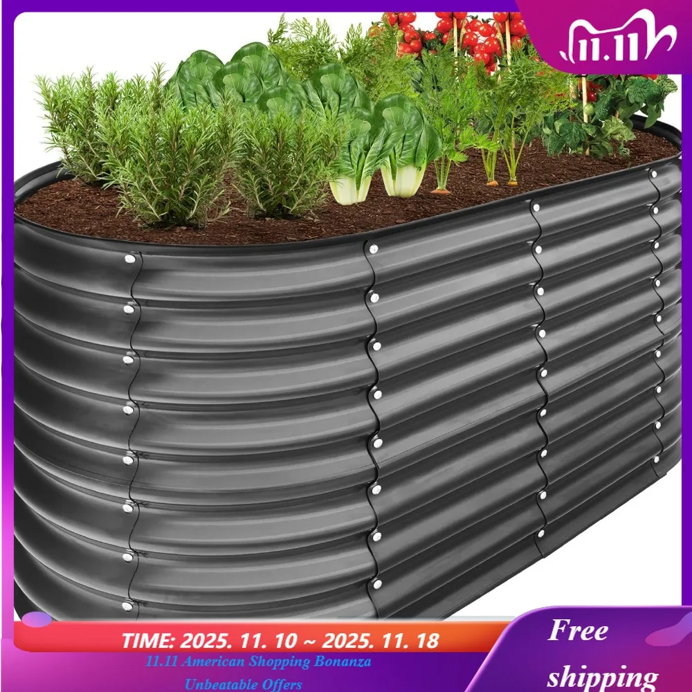 

Уличная металлическая приподнятая садовая кровать, овальная коробка для цветов с глубокими корнями для овощей, цветов, трав и суккулентов с 101-галлоном