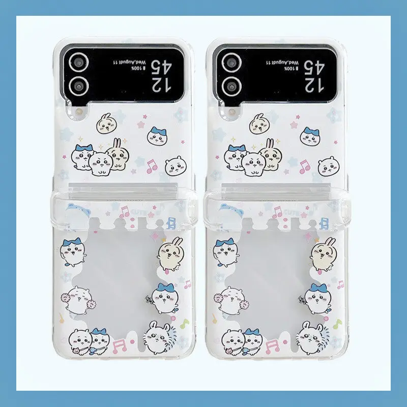 Cute Cartoon Japan Anime Chiikawa Card Wallet Pocket Phone Case For Samsung Galaxy Z Flip 7 6 5 4 3 Hard TPU Cover With Lanyard view 2