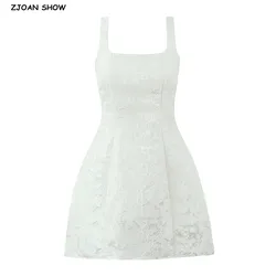 2025 Sweet Jacquard weave Mini Tank Dress Women Cross Lacing up Bow Back Ball Gown Dresses Party Skater Sleeveless Robe Vestido