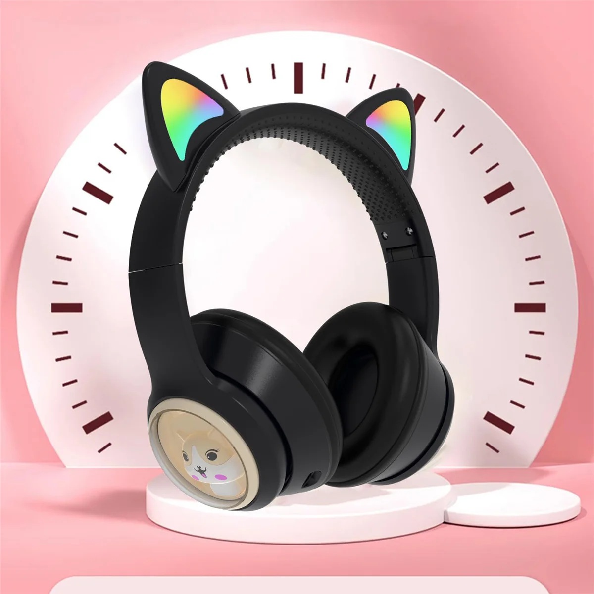 Children's Bluetooth Headphones, Foldable Wireless Headphones with LED Light, Cat Ears Game Headset for Phone-C