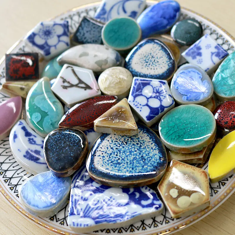200g Multi Shape Porcelain Mosaic Tiles 5mm/0.18in Thickness Ovoid/Polygon/Round/Square Ceramic Tile DIY Craft Materials