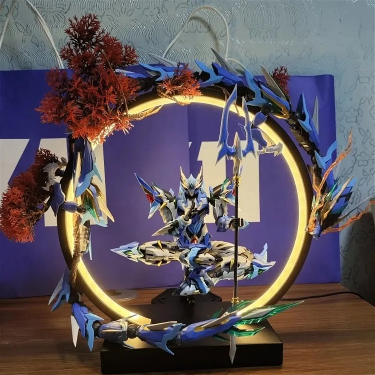 New Chinese Style LED Lamp Ring Ornament Character Background Light Home Decoration Red Maple Ambience Light