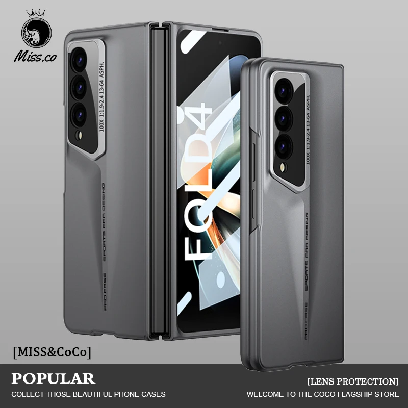 Luxury Hard PC Fold Phone Case For Samsung Galaxy 5 Galaxy Z Fold 4 Skin Feel Hard With Screen Glass Film Shockproof Phone Cover