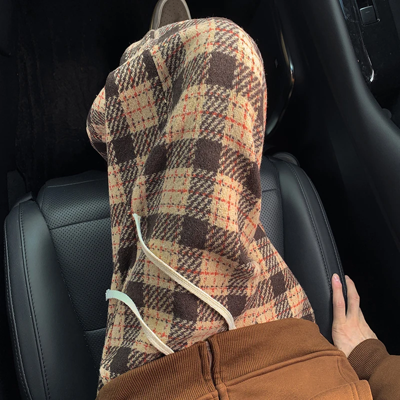 

Thiened Woolen Plaid Pants Men's Autumn Winter American Retro Loose Wide Leg Casual Long Trousers Youth Vitali Sle