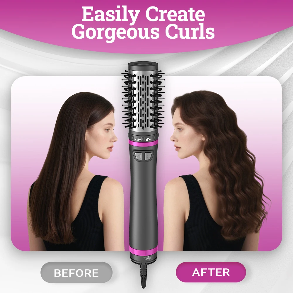 SMET فرشاة مجفف للنفخ الأوتوماتيكية 2 في 1 فرشاة مجفف الشعر الدوارة مع 3 رؤوس لتجفيف التصميم الكثيف الشباك الأنيق