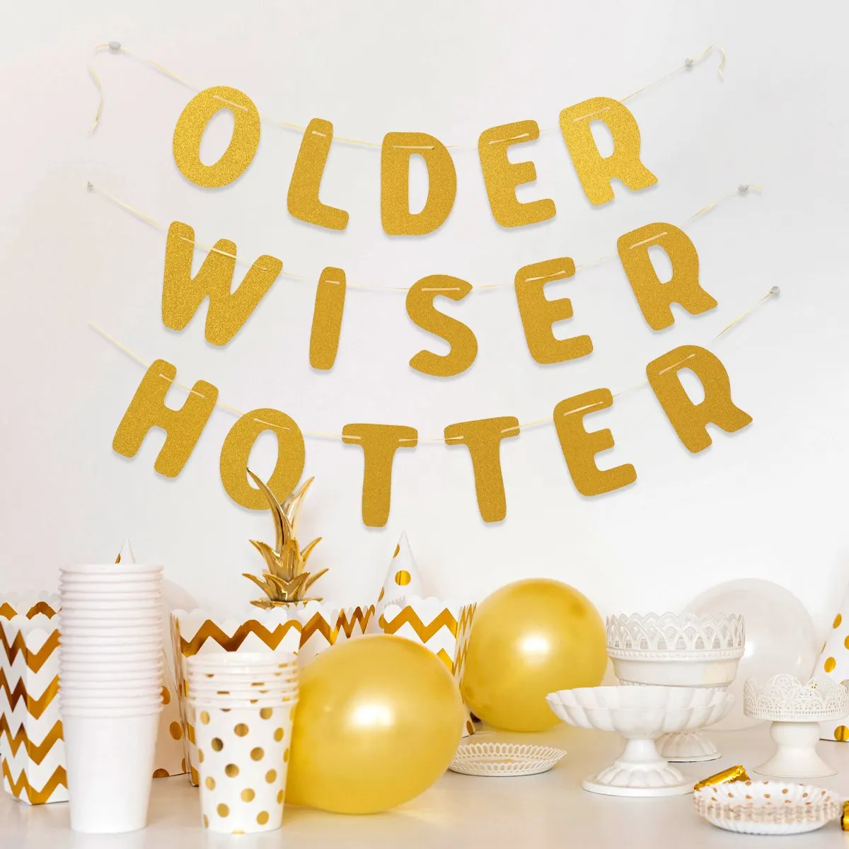 

Happy Birthday Hanging Flag Banner Older Wiser Hotter Gold Flag Bunting Garland Banner Birthday Party Decor Adults Party Supplie