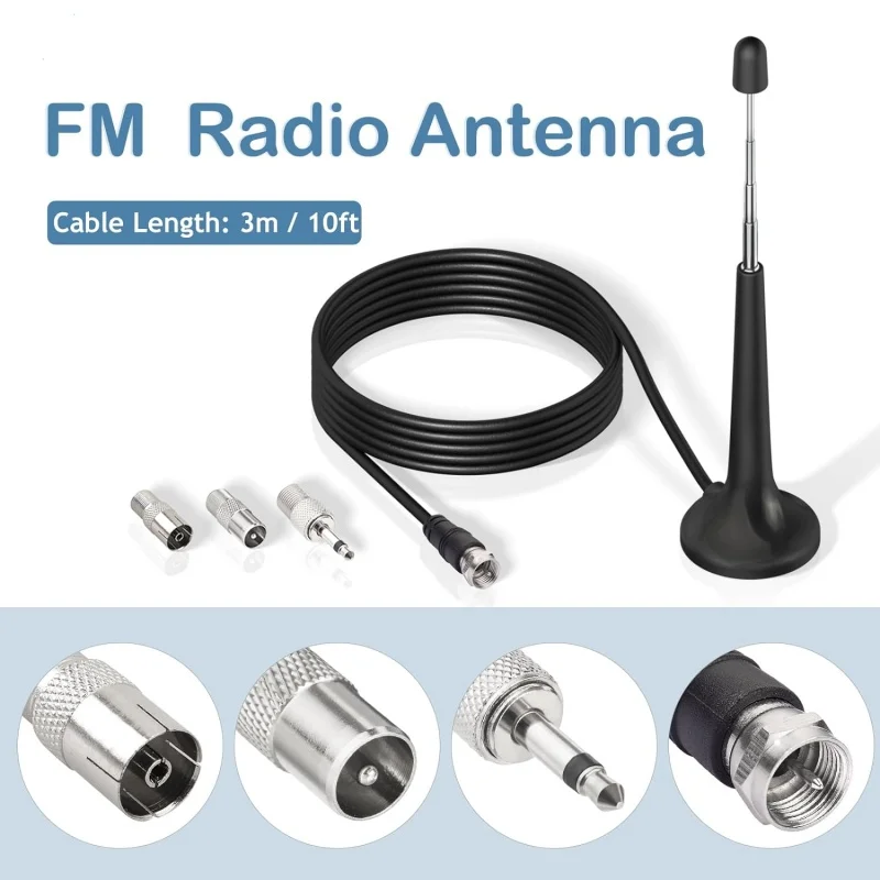 DAB FM TV Receiver with Pull Rod Antenna Hifi AV Stereo Amplifier Suction Cup Antenna for Clear Radio Reception