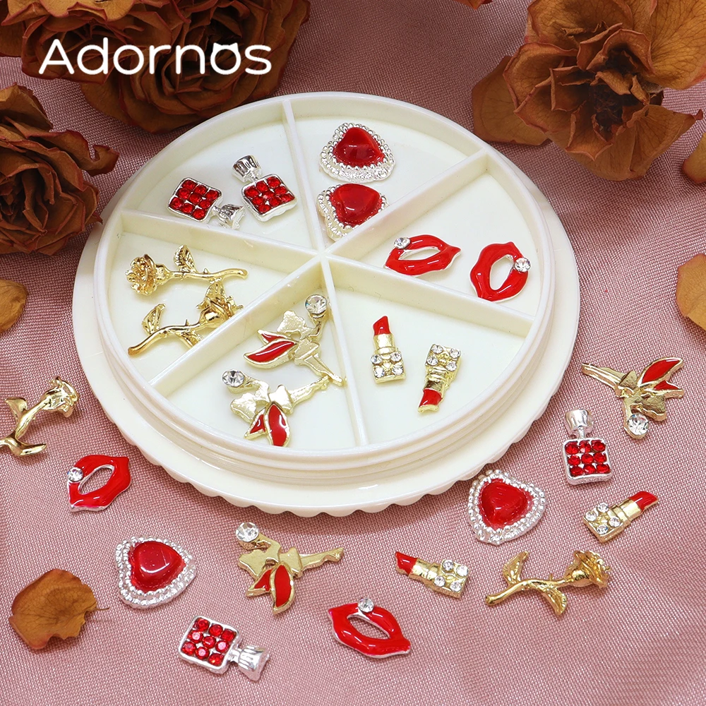 Dijes de rosas de estilo de San Valentín, adornos festivos de corazón de labios rojos, accesorios de Metal, pulsera DIY, collar, pendientes, colgantes de aleación