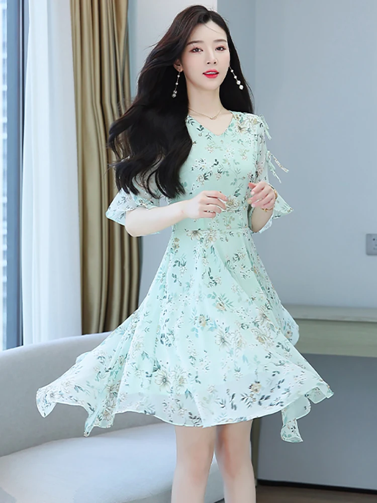 Women Floral Chiffon Butterfly Sleeve Chic Sexy Midi Dress Summer Casual Boho Beach Dress 2024 Elegant Bodycon Party Prom Dress