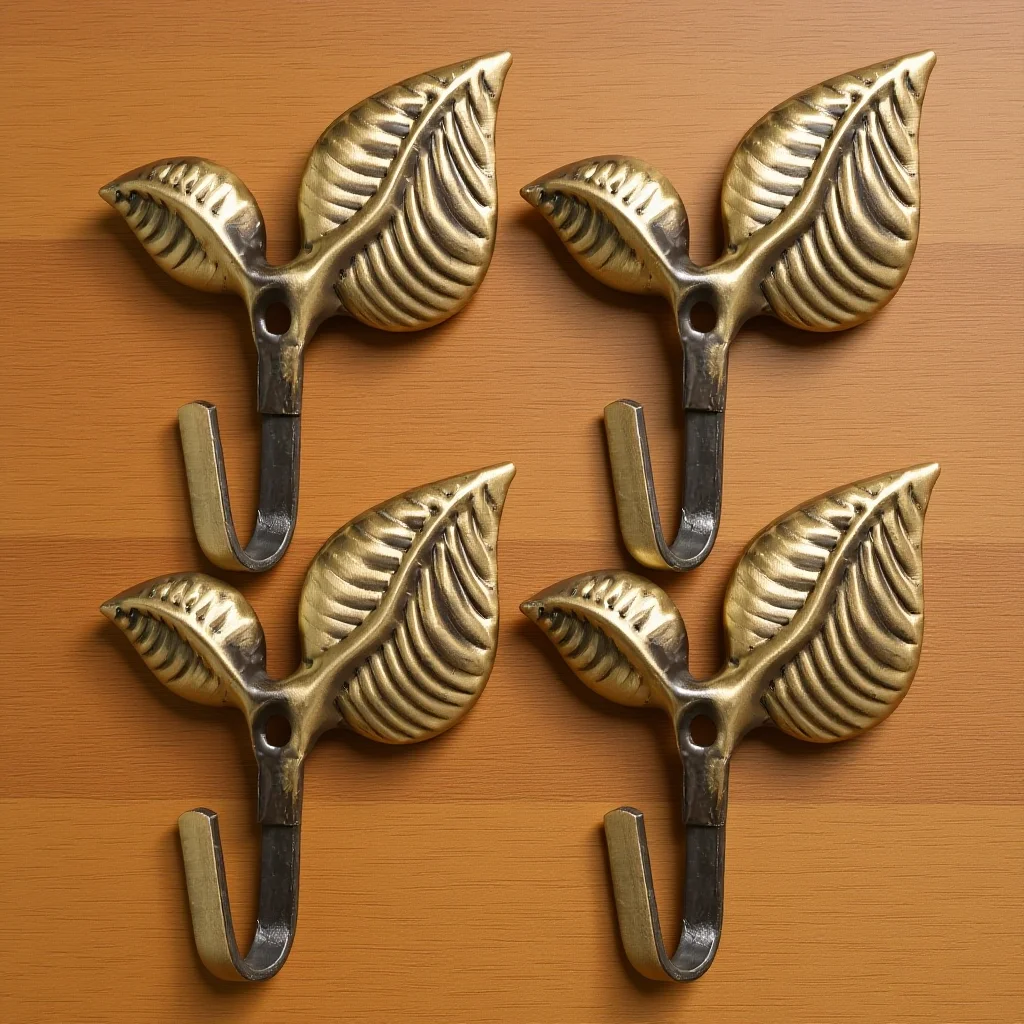 4Pcs Retro Wrought Wall Hooks Rustic Decorative Metal Coat Hooks Multipurpose Wall Mounted Hangers Leaf Hook