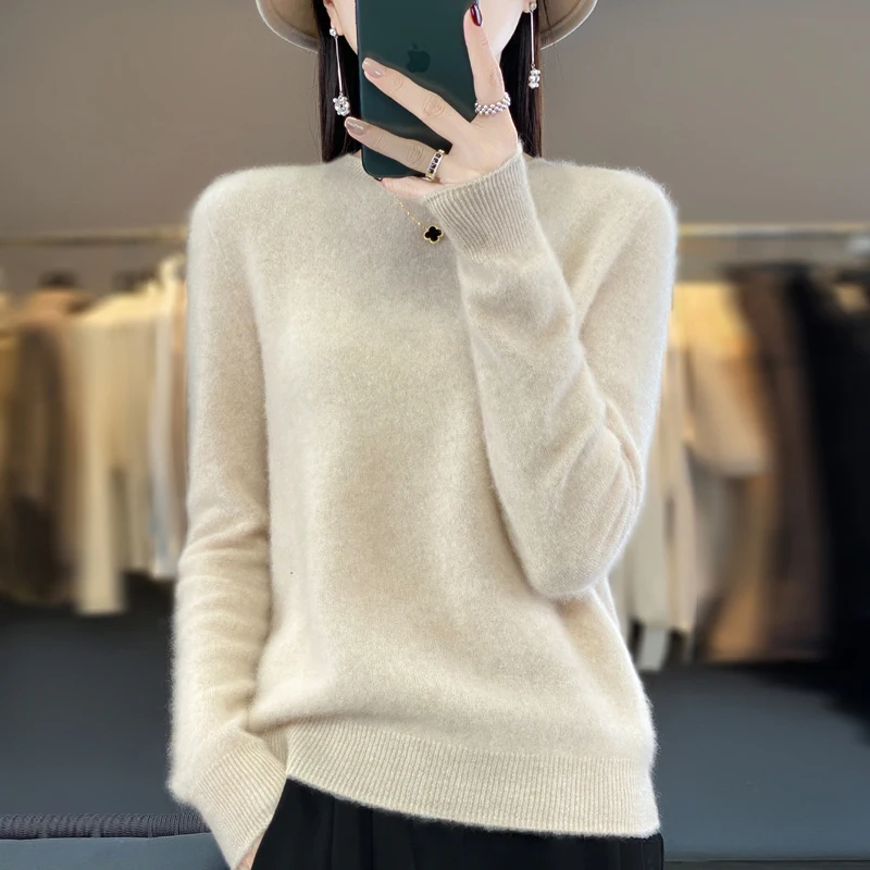 100% pure wool cashmere sweater women\'s O-neck pullover casual knit top autumn and winter women\'s coat Korean fashion