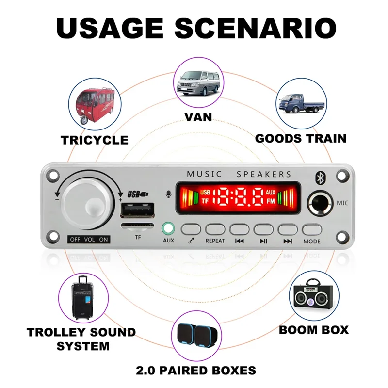 FORW-150W DIY Amplifier Bluetooth Decoder Board 12V 6.5Mm Microphone FM Radio TF USB Car Audio Music Speakers Volume Control