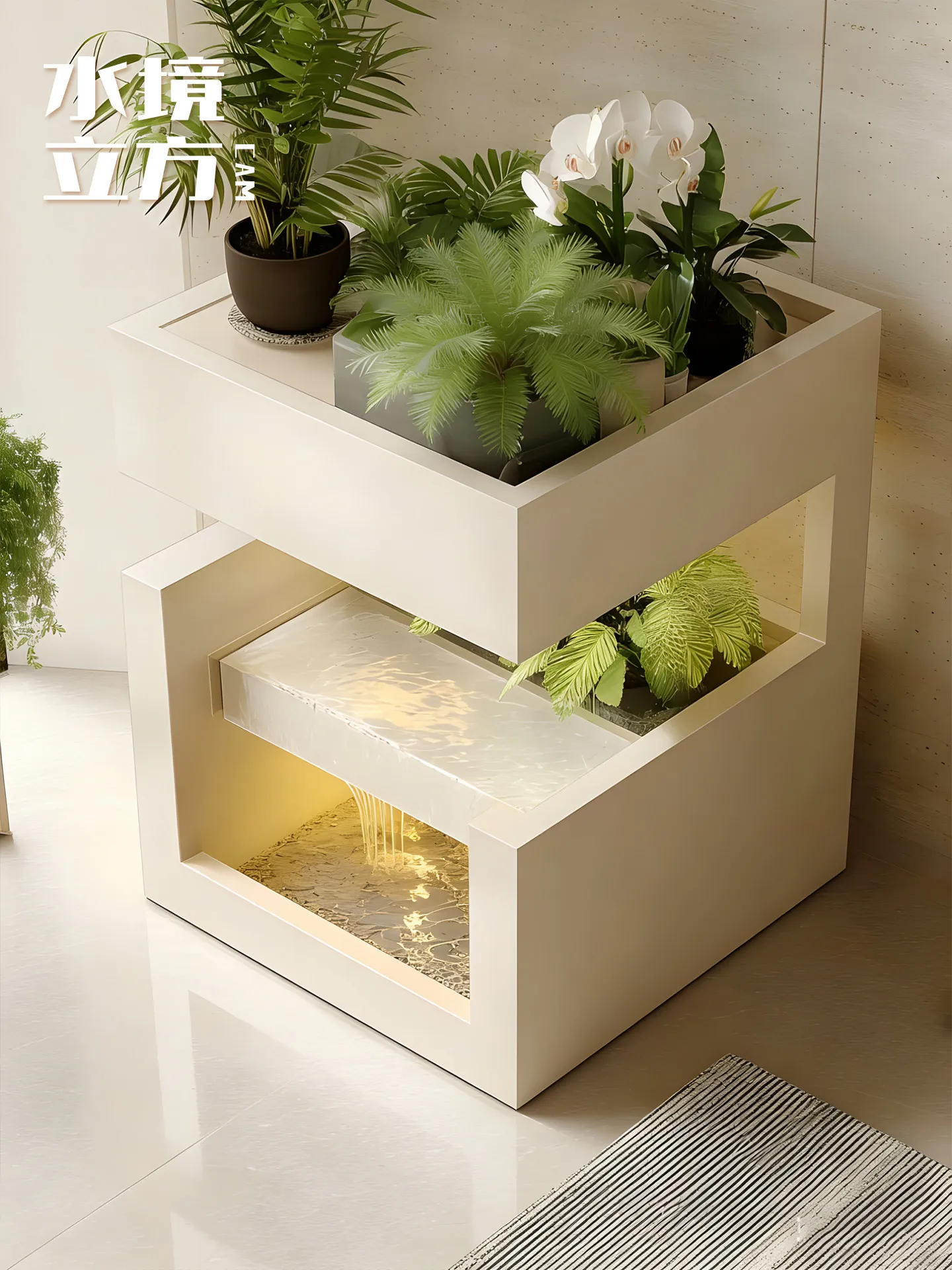 Factory Direct Compatible  Multi-layer Floor Integrated Waterscape Ornament LED Light Self-circulating Flow Stainless Steel Box
