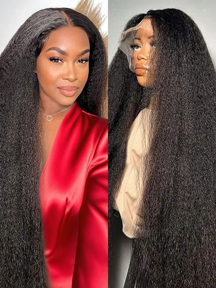 密度250% キンキーストレート 13x6 HDレースフロント ブラジリアンウィッグ ヤキストレート 360フルレースフロントウィッグ 生え際処理済み 30～40インチ