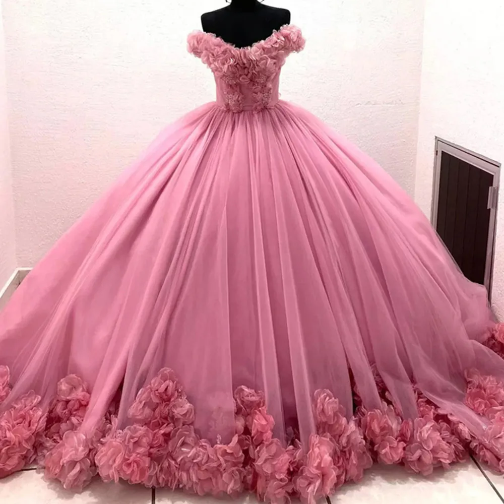 Quince XV Vestidos De 15 Años Pink Quinceanera Dresses With Floral Applique Volume Girls XV Brithday Wear